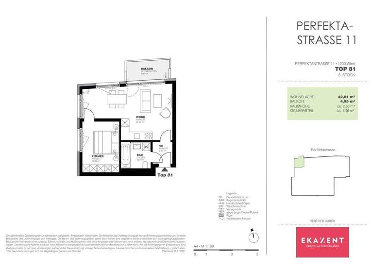 Wohnung zur Miete 664 € 2 Zimmer 42,8 m² 6. Geschoss Wien 1230