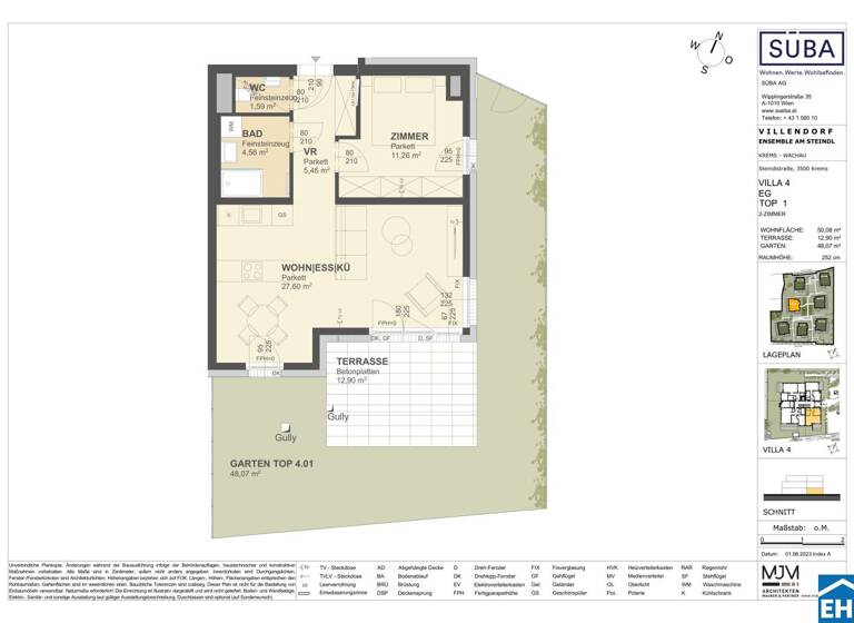 Wohnung zum Kauf - Erstbezug 296.000 € 2 Zimmer 50,1 m² EG Steindlstraße Krems an der Donau 3500