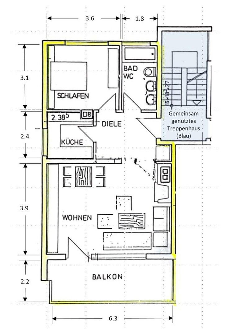 Wohnung zum Kauf provisionsfrei 235.000 € 2 Zimmer 62,7 m²<br/>Wohnfläche 1.<br/>Geschoss Kantstraße 27 Eltingen Leonberg 71229