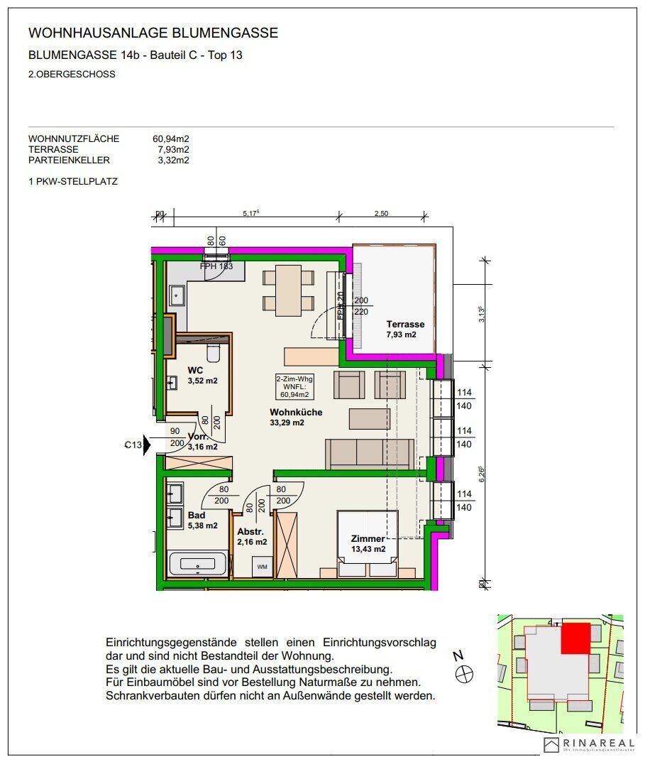 Terrassenwohnung zur Miete 774 € 2 Zimmer 60,9 m²<br/>Wohnfläche 2.<br/>Geschoss 01.12.2024<br/>Verfügbarkeit Wiener Neustadt 2700