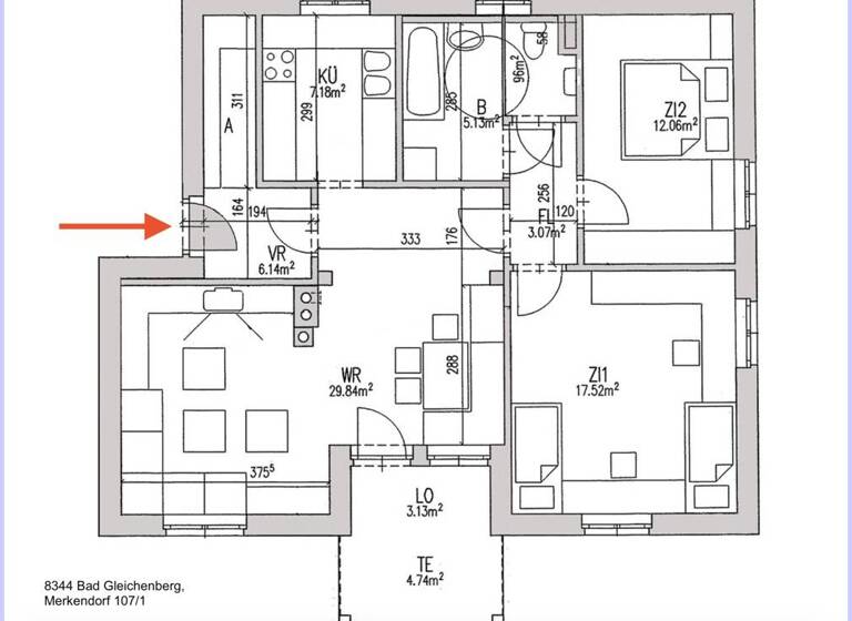 Wohnung zur Miete 957 € 3 Zimmer 82,9 m² EG Merkendorf 107_1 Merkendorf 8344