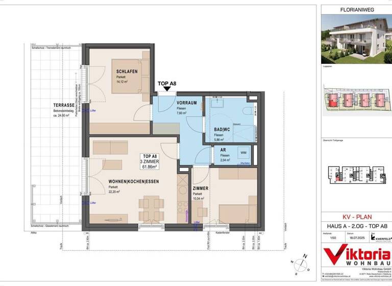 Wohnung zum Kauf - Erstbezug 368.000 € 3 Zimmer 61,9 m² 2. Geschoss Bergheim 5101