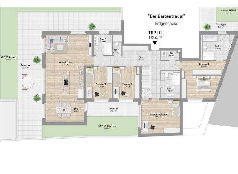 Wohnung zum Kauf - Erstbezug 1.999.900 € 5 Zimmer 175 m² EG Wien 1220