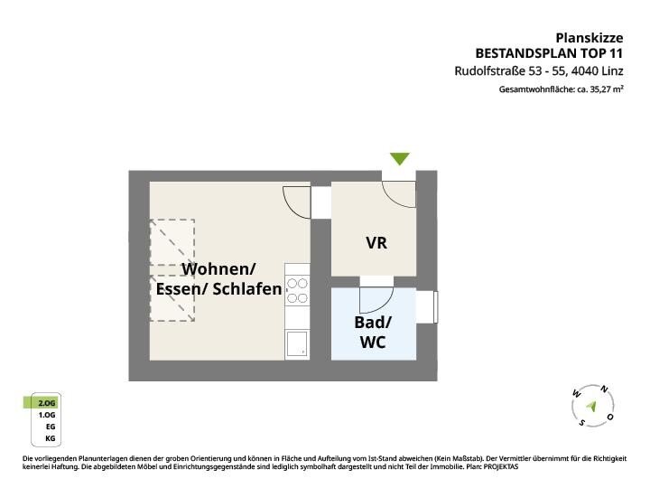 Wohnung zur Miete 443 € 1 Zimmer 35,3 m²<br/>Wohnfläche 01.02.2025<br/>Verfügbarkeit Rudolfstraße 53 - 55 Urfahr Linz 4040