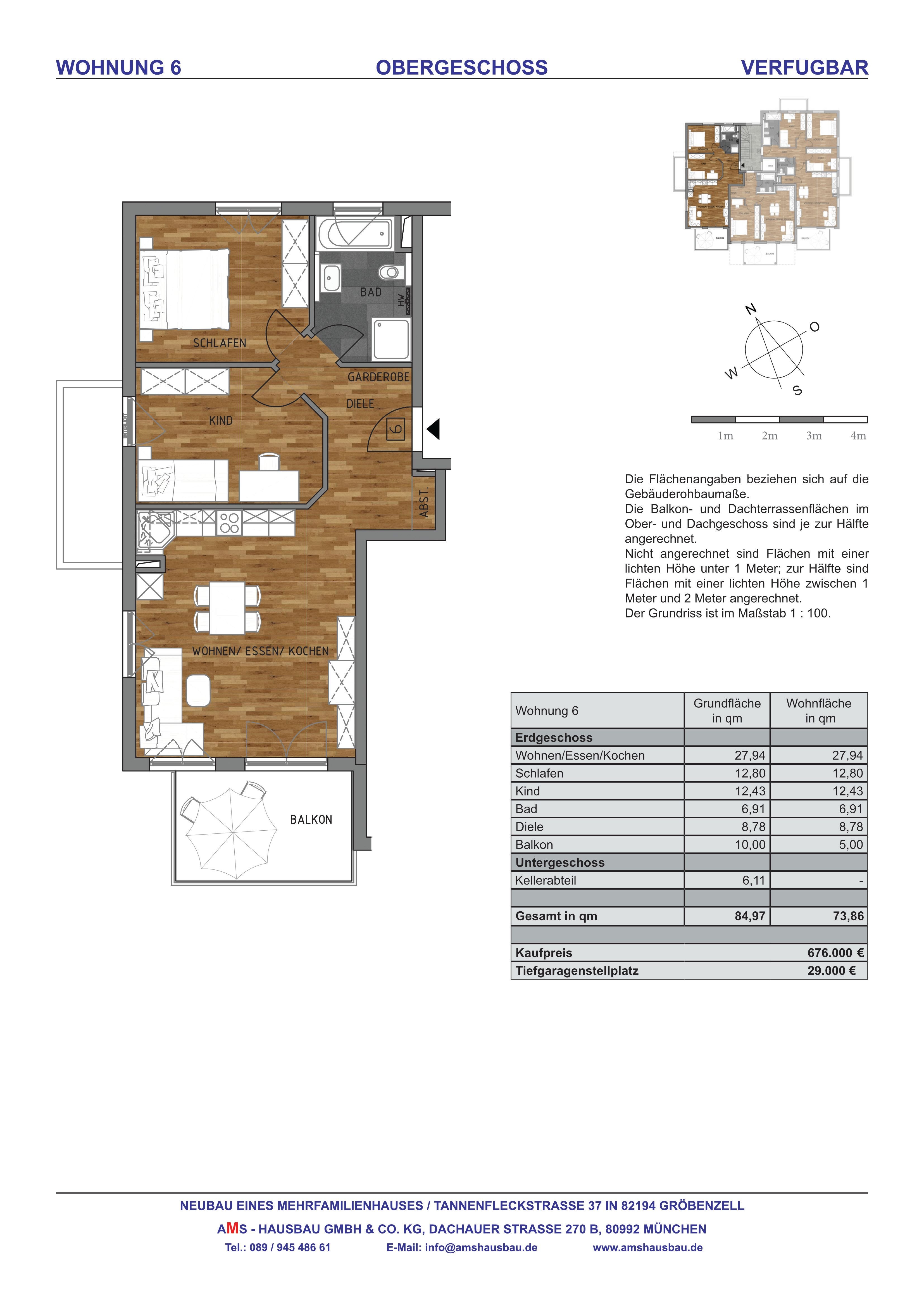 Wohnung zum Kauf provisionsfrei 676.000 € 3 Zimmer 73,9 m²<br/>Wohnfläche 1.<br/>Geschoss Tannenfleckstraße 37 Gröbenzell 82194