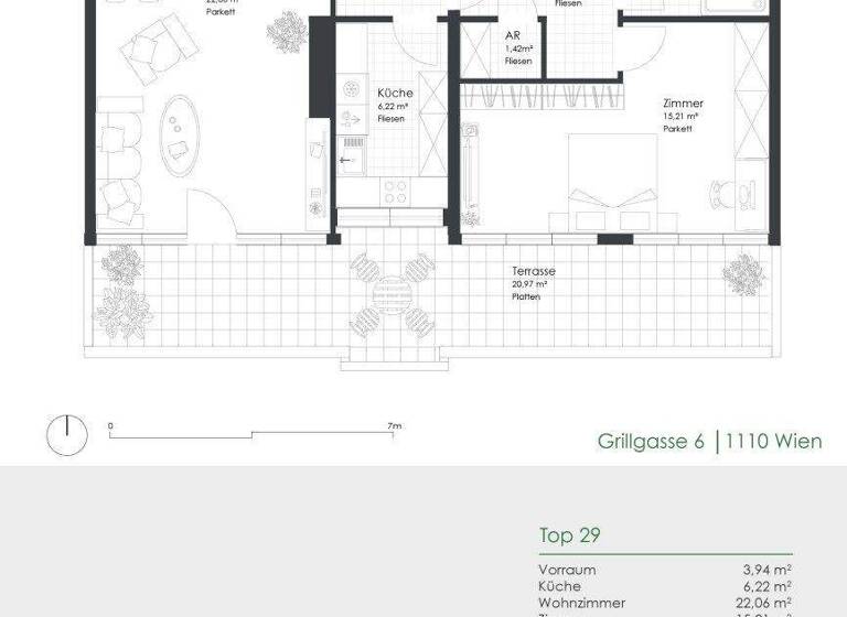 Wohnung zur Miete 767 € 2 Zimmer 59,7 m² 5. Geschoss frei ab sofort Wien 1110