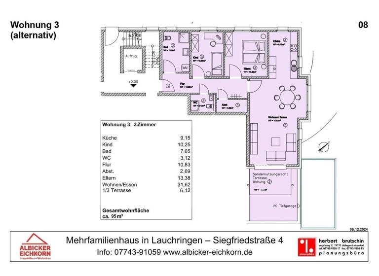 Wohnung zum Kauf provisionsfrei 422.750 € 3 Zimmer 95 m² 1. Geschoss Siegfriedstr. 4 Unterlauchringen 79787