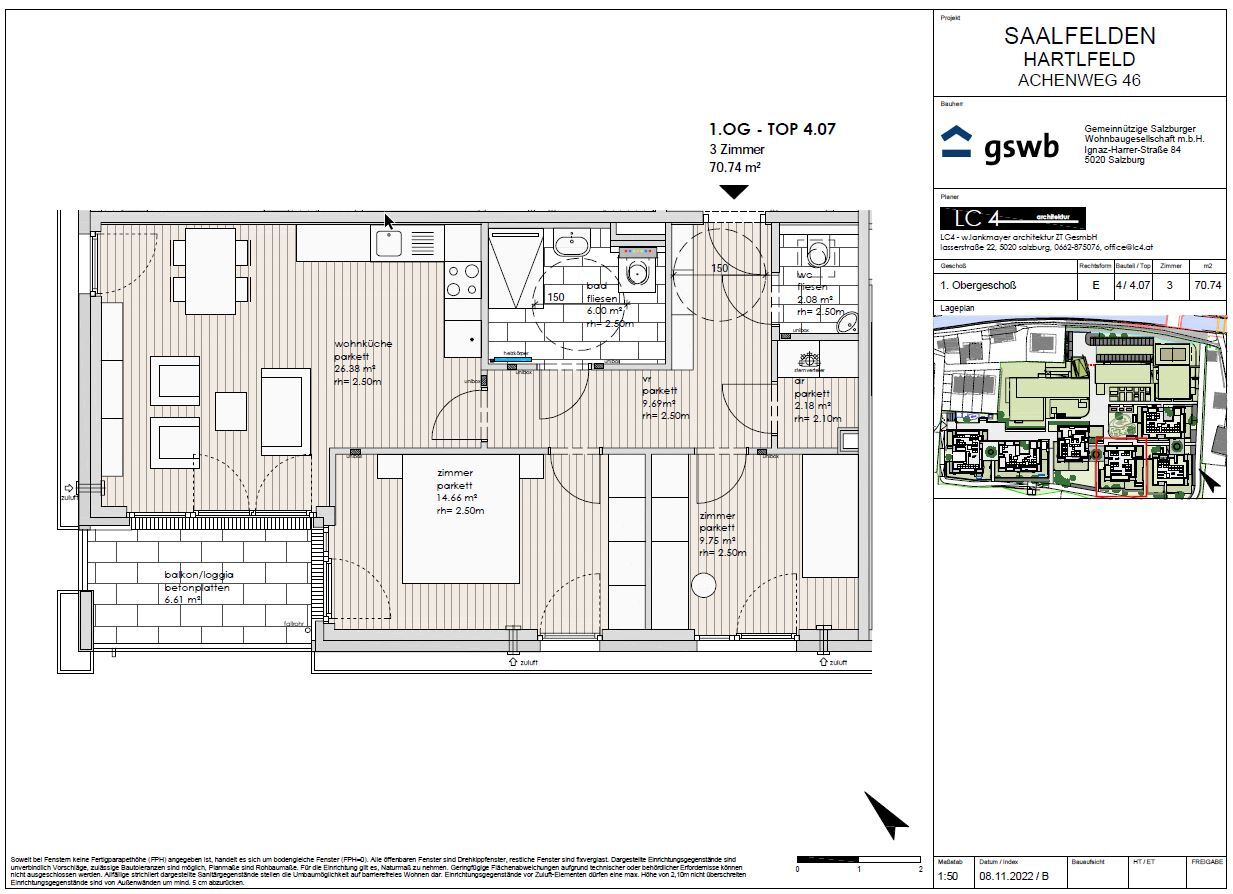 Wohnung zum Kauf provisionsfrei 438.745 € 3 Zimmer 70,7 m²<br/>Wohnfläche 1.<br/>Geschoss Achenweg 46 Saalfelden am Steinernen Meer 5760