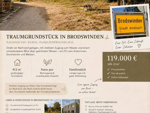 Grundstück zum Kauf provisionsfrei 119.000 € 813 m² Grundstück frei ab sofort Wallersdorfer Straße 9 Brodswinden Ansbach - Brodswinden 91522