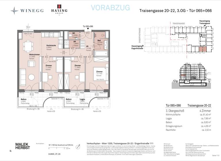 Wohnung zum Kauf - Erstbezug 602.800 € 4 Zimmer 81,4 m² 3. Geschoss Traisengasse 20-22 Wien 1200
