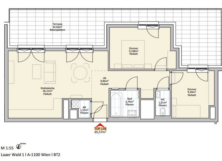 Wohnung zur Miete 1.166 € 3 Zimmer Laaer Wald Wien 1100