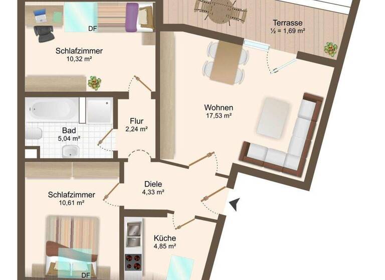 Wohnung zum Kauf 315.000 € 3 Zimmer 60 m² Haunstetten Augsburg / Haunstetten 86179