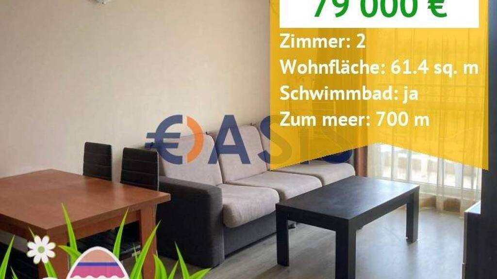 Studio zum Kauf provisionsfrei 79.000 € 2 Zimmer 61 m² 2. Geschoss Sunny Beach