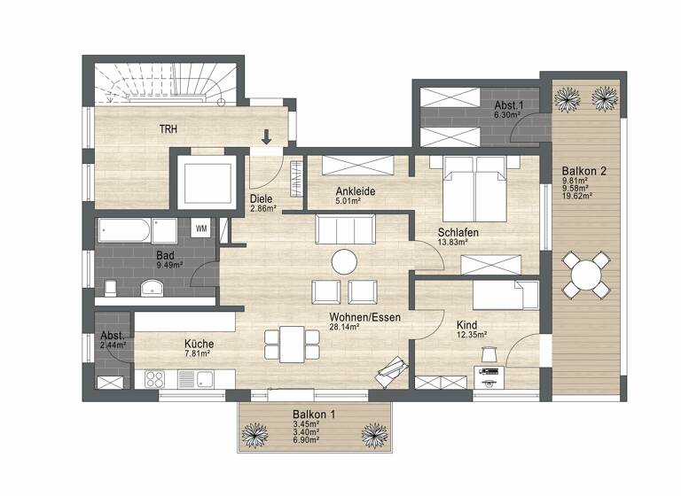 Wohnung zur Miete 1.350 € 3 Zimmer 95,2 m²<br/>Wohnfläche 2.<br/>Geschoss Kirrlach Waghäusel 68753