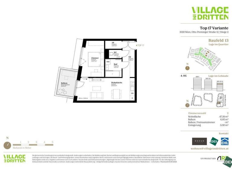 Terrassenwohnung zum Kauf - Erstbezug 349.000 € 2 Zimmer 47,6 m² 4. Geschoss Otto-Preminger-Straße Wien 1030