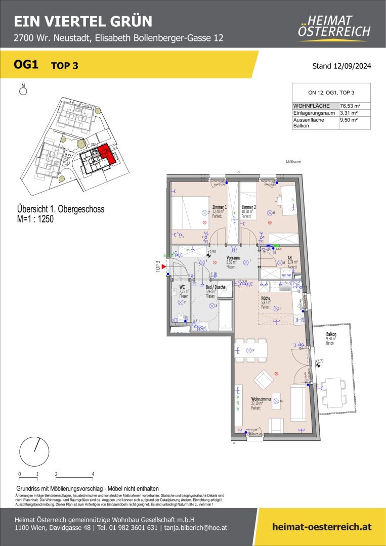 Wohnung zum Kauf 362.700 € 3 Zimmer 76,5 m²<br/>Wohnfläche 1.<br/>Geschoss 01.09.2025<br/>Verfügbarkeit Elisabeth Bollenberger - Gasse Wiener Neustadt 2700