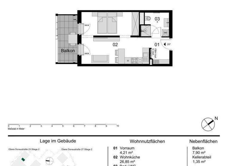 Wohnung zum Kauf - Erstbezug 389.000 € 1,5 Zimmer 36,2 m² 6. Geschoss Obere Donaustraße 23 Wien 1020