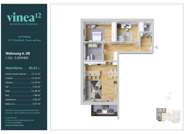 Wohnung zum Kauf 399.000 € 3 Zimmer 90,9 m² Neuses am Berg Dettelbach / Neuses am Berg 97337
