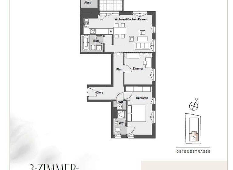 Wohnung zur Miete - Erstbezug 2.150 € 3 Zimmer 97,2 m² 5. Geschoss frei ab sofort Ostendstraße 161 Tullnau Nürnberg 90402