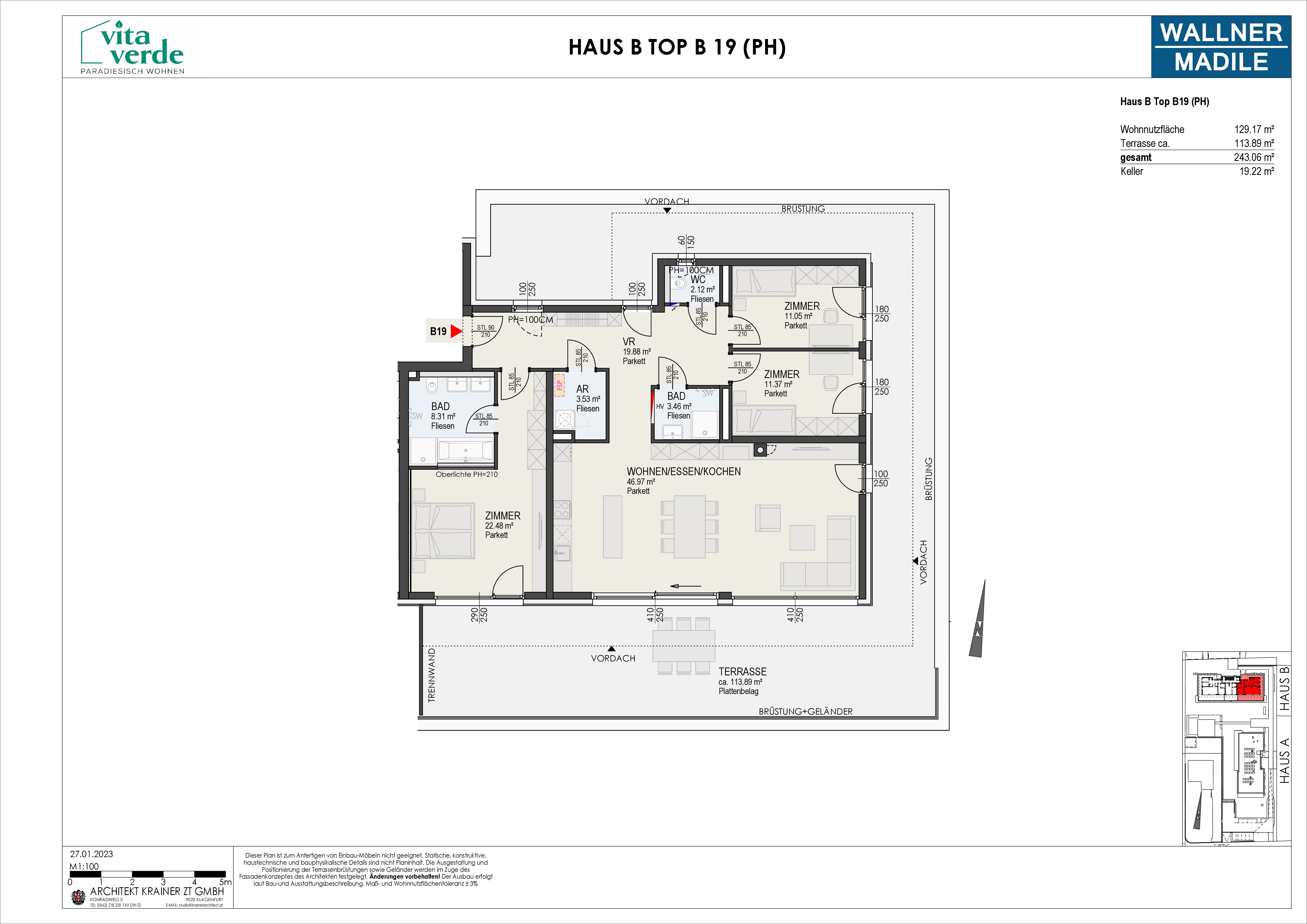 Penthouse zum Kauf provisionsfrei 890.000 € 4 Zimmer 129,2 m²<br/>Wohnfläche St. Magdalener Straße 25 Seebach-Wasenboden Villach(Stadt) 9500