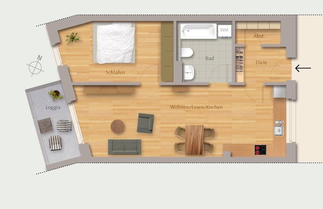 Studio zur Miete 533 € 2 Zimmer 43 m²<br/>Wohnfläche Metzingen Metzingen 72555