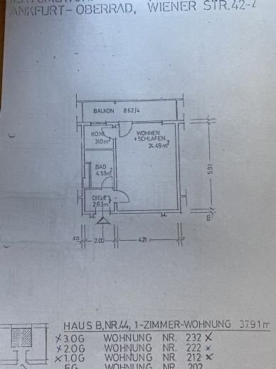 Studio zur Miete 700 € 1 Zimmer 40 m²<br/>Wohnfläche 3.<br/>Geschoss Wiener Strasse 44 Oberrad Frankfurt am Main 60599