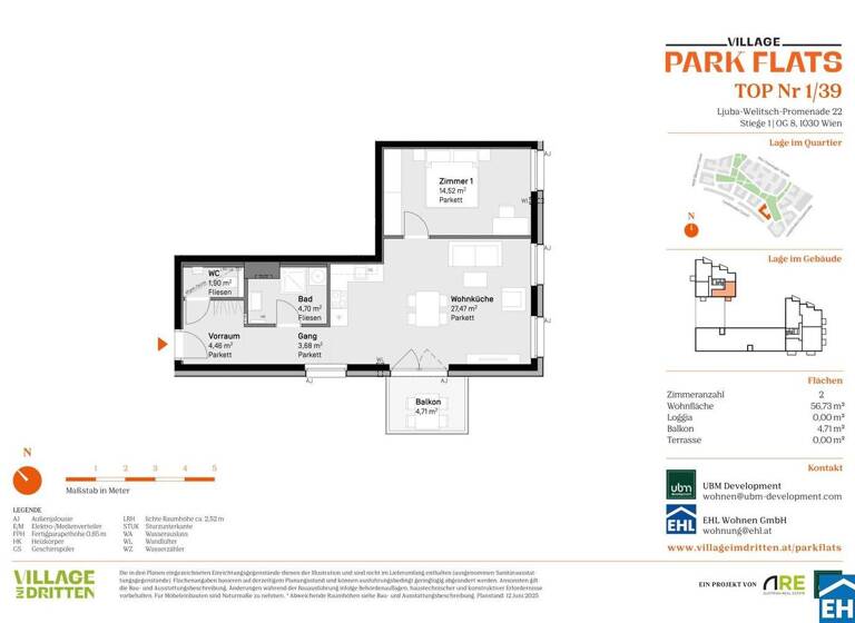 Wohnung zum Kauf - Erstbezug 496.000 € 2 Zimmer 56,7 m² 8. Geschoss Ljuba-Welitsch-Promenade 22 Wien 1030