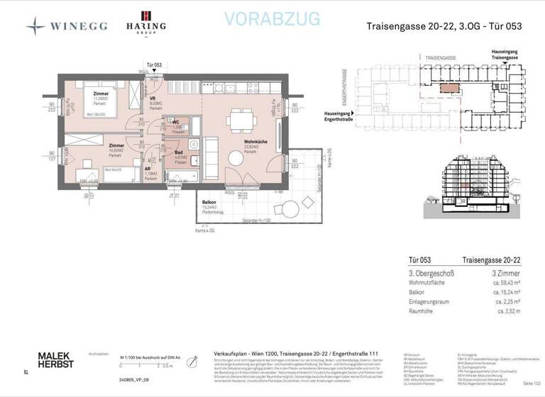 Wohnung zum Kauf - Erstbezug 398.600 € 3 Zimmer 59,4 m² 3. Geschoss Traisengasse 20-22 Wien 1200