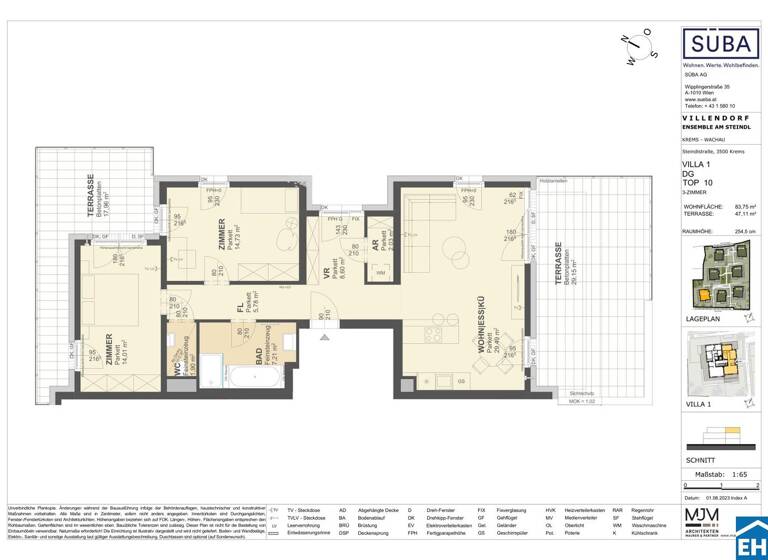 Wohnung zum Kauf - Erstbezug 699.000 € 3 Zimmer 83,8 m² 2. Geschoss Steindlstraße Krems an der Donau 3500