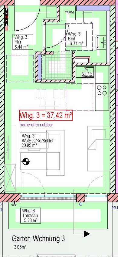 Terrassenwohnung zum Kauf provisionsfrei 206.500 € 1 Zimmer 37 m² EG Memminger Str. 67 Vöhringen Vöhringen 89269