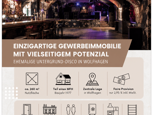 Club/Discothek zum Kauf 73.900 € 260 m² Gastrofläche Wolfhagen Wolfhagen 34466