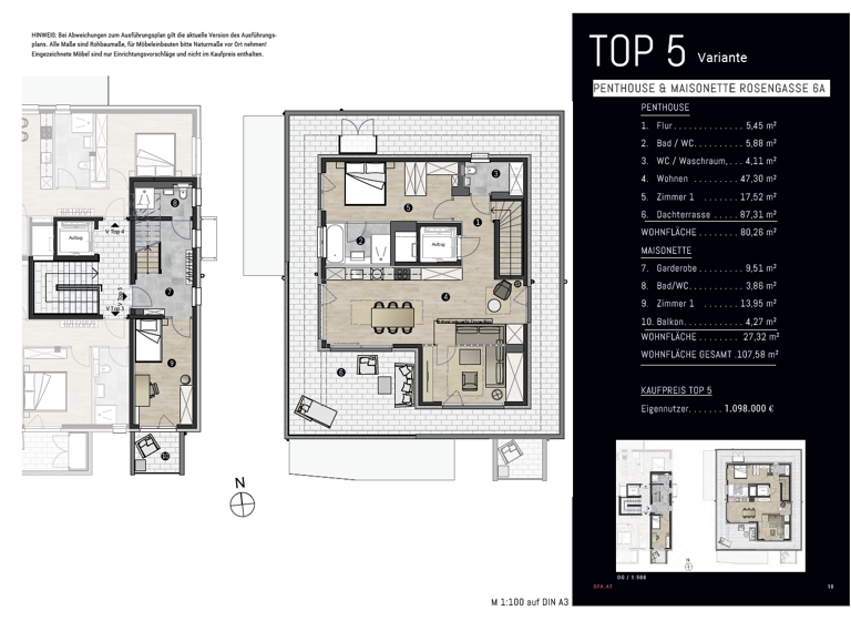 Penthouse zum Kauf - Erstbezug provisionsfrei 1.098.000 € 4 Zimmer 107,6 m² 3. Geschoss Rosengasse 6a Hötting Innsbruck 6020