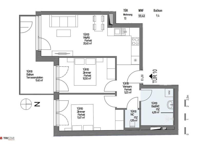 Wohnung zum Kauf - Erstbezug 326.000 € 3 Zimmer 55,4 m² 2. Geschoss frei ab 01.03.2026 Wien 1220