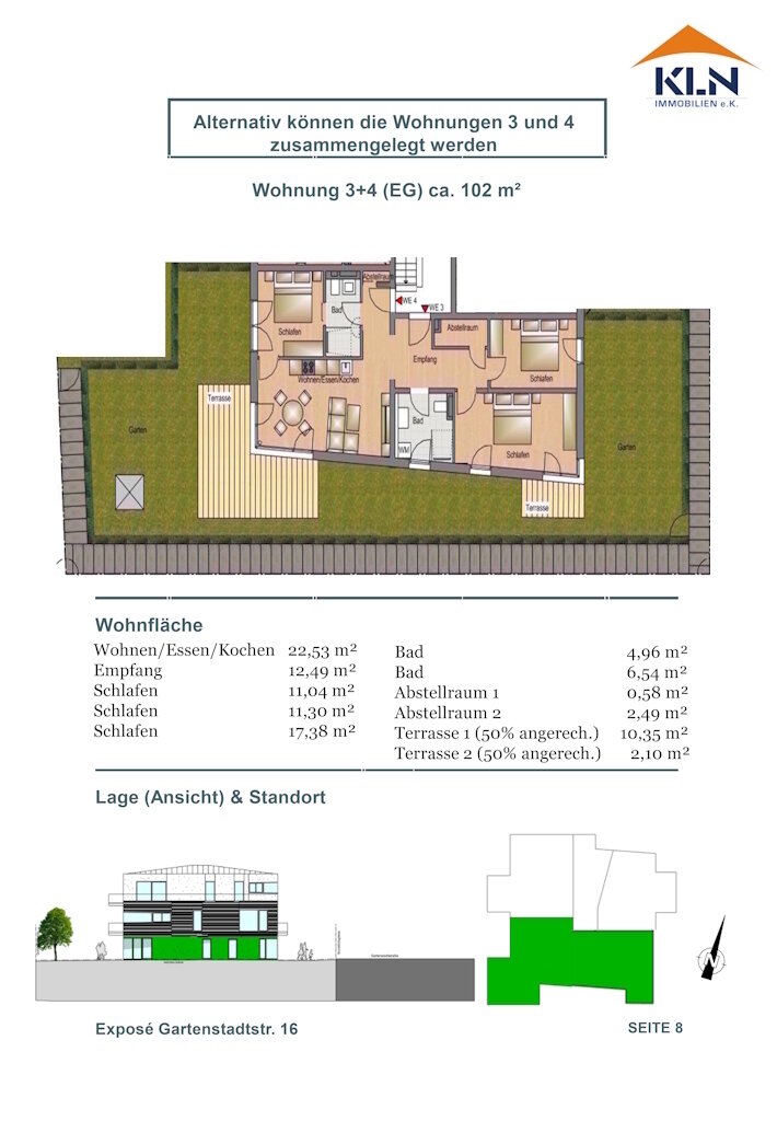 Terrassenwohnung zum Kauf provisionsfrei 1.255.000 € 4 Zimmer 102 m²<br/>Wohnfläche EG<br/>Geschoss Gartenstadtstraße Waldtrudering München 81825