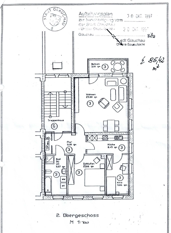 Wohnung zur Miete 470 € 3 Zimmer 86 m²<br/>Wohnfläche 2.<br/>Geschoss 01.01.2025<br/>Verfügbarkeit Glauchau Glauchau 08371