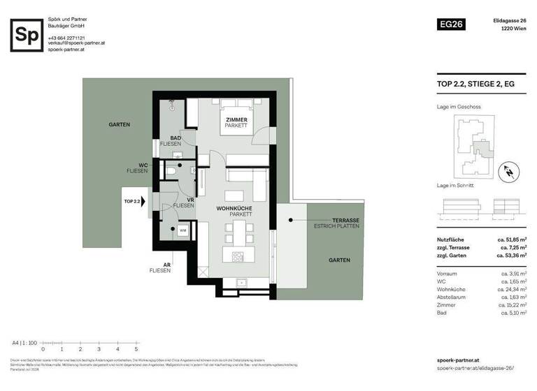 Wohnung zum Kauf - Erstbezug 415.000 € 2 Zimmer 51,9 m² EG Elidagasse 26 Wien, Donaustadt 1220