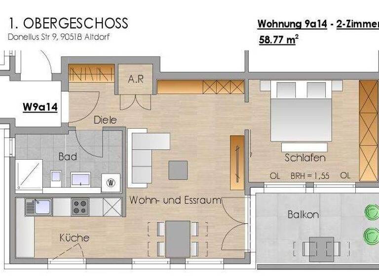 Wohnung zum Kauf - Erstbezug provisionsfrei als Kapitalanlage geeignet 313.000 € 2 Zimmer 58,8 m² Donellusstr. 9a Altdorf Altdorf bei Nürnberg 90518