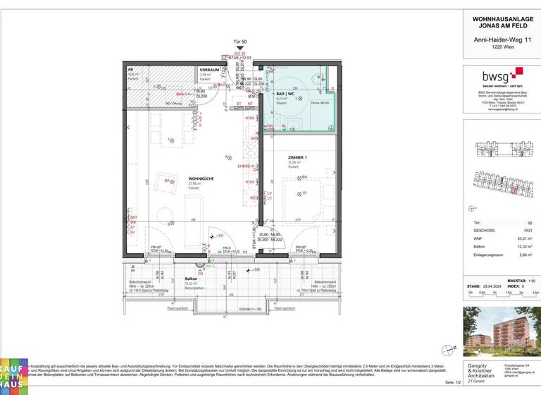Wohnung zum Kauf - Erstbezug provisionsfrei 293.458 € 2 Zimmer 53,3 m² frei ab sofort Anni-Haider-Weg 11 Wien 1220