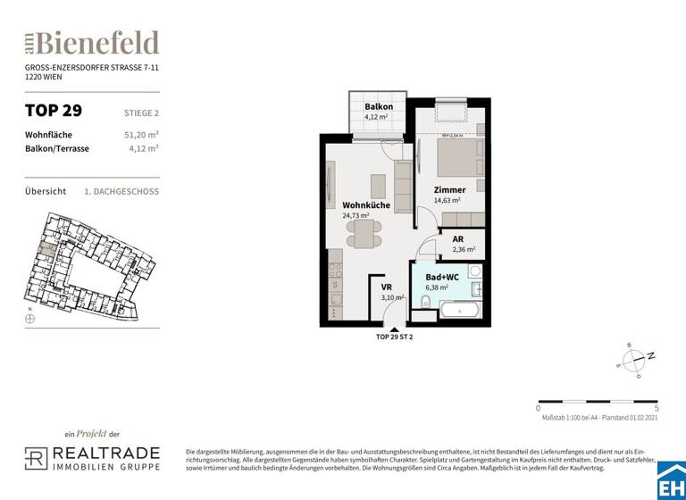 Wohnung zum Kauf - Erstbezug 276.100 € 2 Zimmer 51,2 m² 2. Geschoss Wimpffengasse Wien 1220