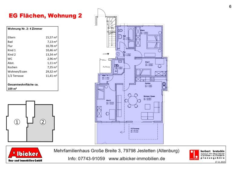 Wohnung zum Kauf provisionsfrei 436.000 € 4 Zimmer 109 m² 1. Geschoss Große Breite 3 Altenburg Jestetten-Altenburg 79798