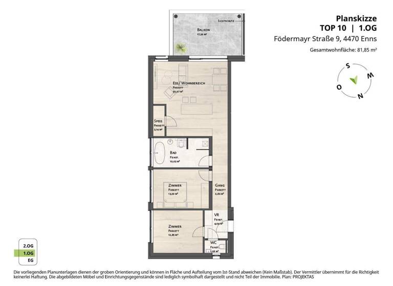 Wohnung zum Kauf - Erstbezug 399.154 € 3 Zimmer 81,9 m² 1. Geschoss Födermayrstraße 9 Enns 4470