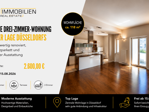 Wohnung zur Miete 2.600 € 3 Zimmer 118 m² Geschoss 2/4 frei ab 15.08.2026 Tußmannstraße 19 Pempelfort Stadtbezirk 1 40477
