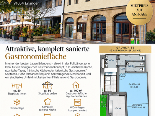 Restaurant zur Miete provisionsfrei 100 m² Gastrofläche Untere Karlstraße 5 Innenstadt Erlangen 91052