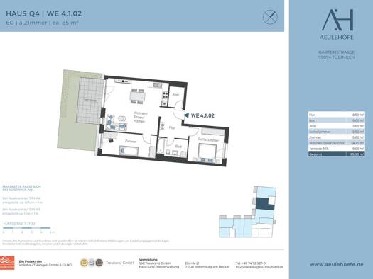 Wohnung zur Miete 1.467 € 3 Zimmer 85 m² frei ab sofort Gartenstraße Österberg Tübingen 72074