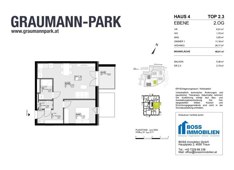 Wohnung zum Kauf - Erstbezug 289.800 € 2 Zimmer 49,8 m² 2. Geschoss Graumannpark 4 Traun 4050