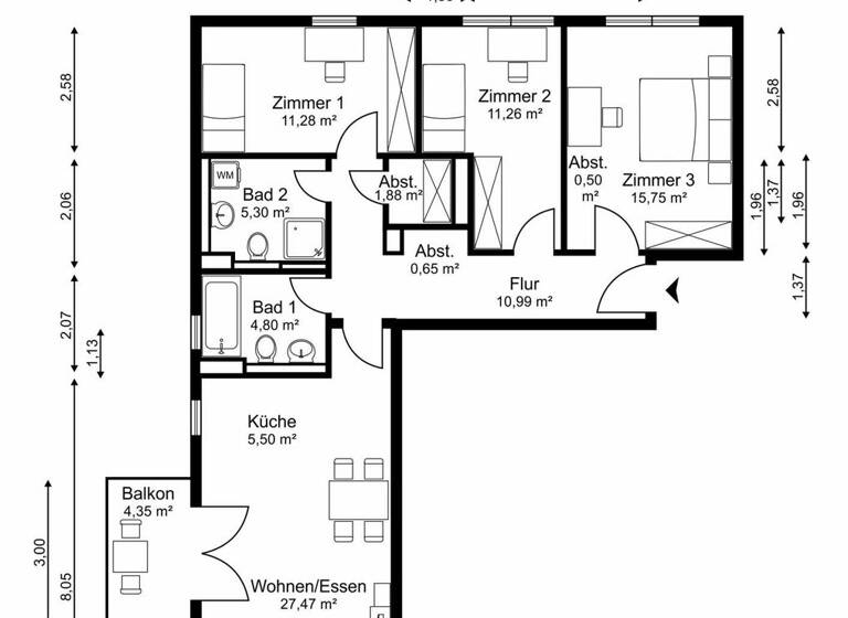 Wohnung zum Kauf 725.000 € 4 Zimmer 97,1 m² St. Georg Hamburg 20097