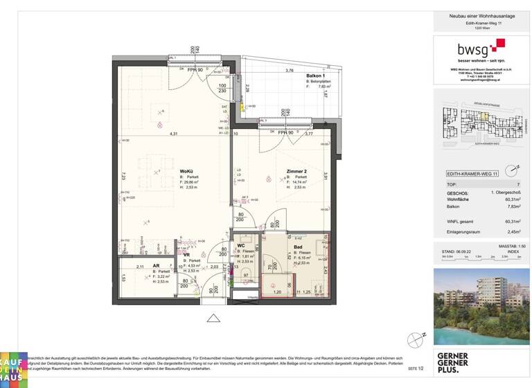 Wohnung zum Kauf - Erstbezug provisionsfrei 297.237 € 2 Zimmer 60,3 m² frei ab sofort Edith-Kramer-Weg 11 Wien 1220