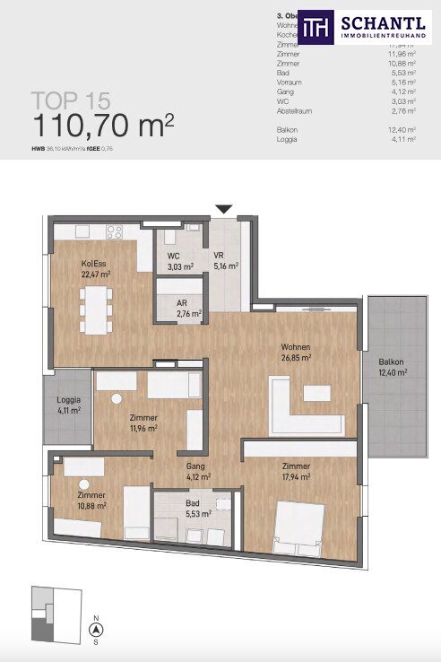 Wohnung zum Kauf provisionsfrei 589.000 € 4 Zimmer 109,9 m²<br/>Wohnfläche 4.<br/>Geschoss Janzgasse Eggenberg Graz 8020