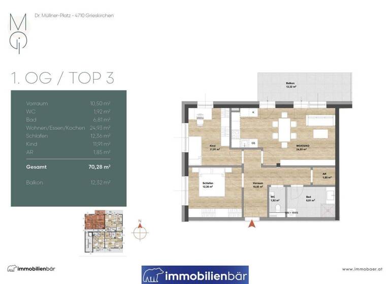 Terrassenwohnung zur Miete - Erstbezug 703 € 3 Zimmer 70,3 m² Doktor-Müllner-Platz 15 Grieskirchen 4710