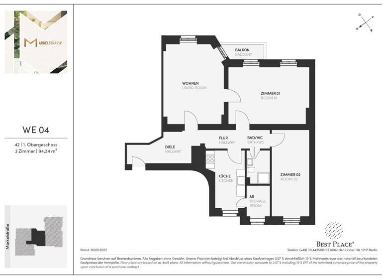 Wohnung zum Kauf 630.000 € 3 Zimmer 94,3 m²<br/>Wohnfläche 1.<br/>Geschoss Markelstraße 42 Steglitz Berlin 12163